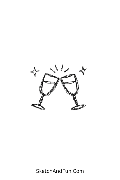 A doodle of two clinking glasses with sparkles, wedding doodles png