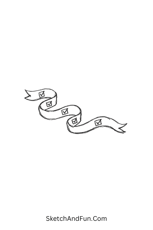 A doodle of a flowing ribbon with checkboxes, bullet journal doodle prompts