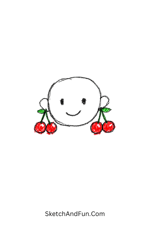 A doodle of two cherries hanging as earrings, girly doodle vector graphics