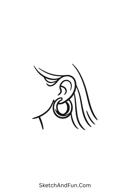 A doodle of hoop earrings with sleek hair close-up, minimal baddie drawings