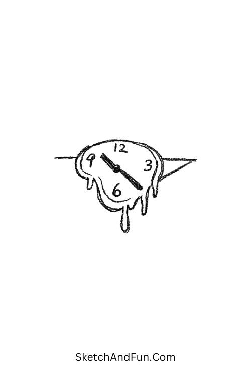 A doodle of a melting clock off edge, weird doodles step by step