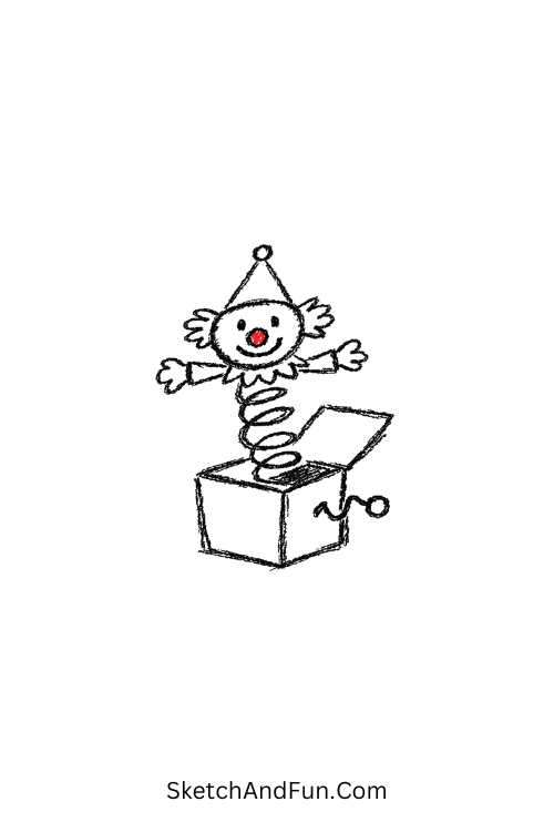 A doodle of a jack-in-the-box clown popping up, circus clown doodle ideas