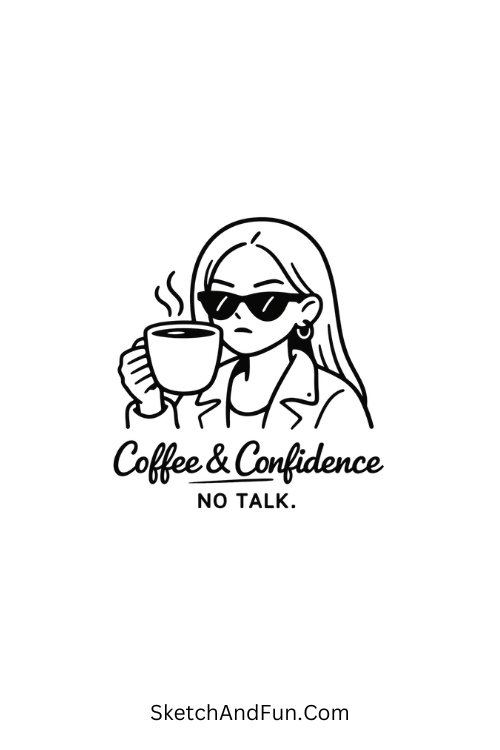 A doodle of a girl holding coffee with calm attitude, baddie doodle art ideas