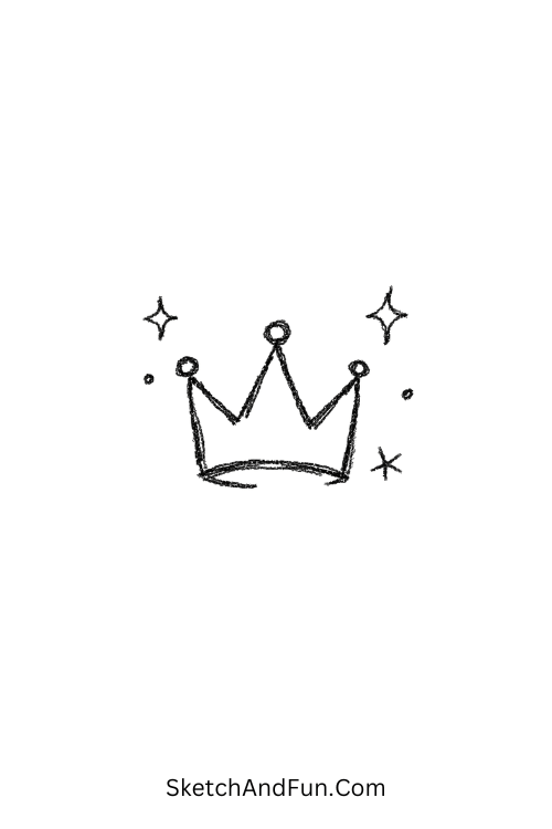 A doodle of a floating crown with sparkles, cute medieval doodles for beginners