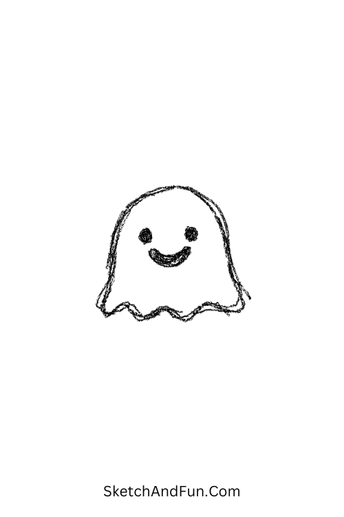 A doodle of a small happy ghost, hand doodles for beginners