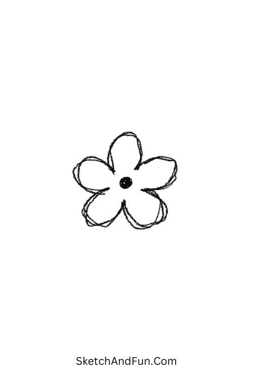 A doodle of a simple five-petal flower, minimalist hand doodles