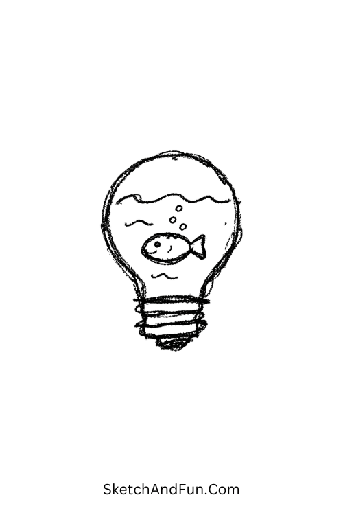 A doodle of a fish inside a lightbulb, weird doodle art ideas