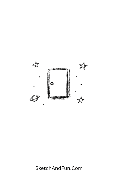 A doodle of a floating door in space, aesthetic weird doodles