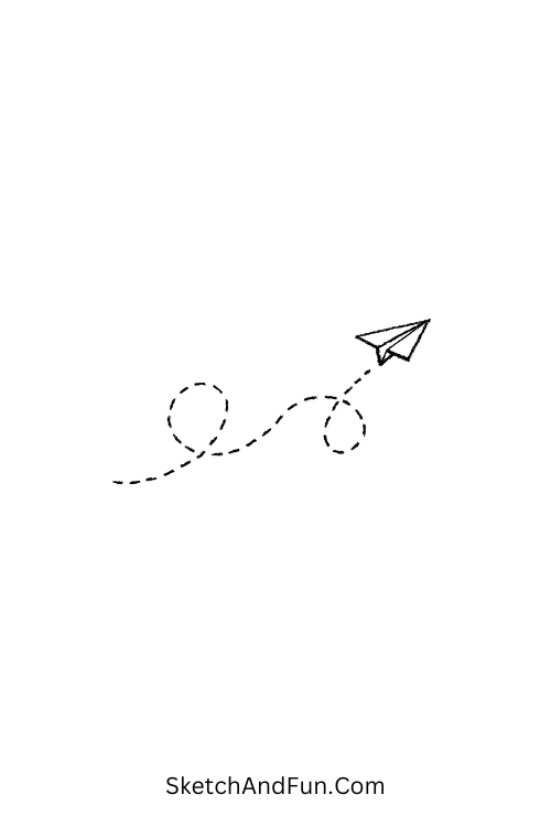 A doodle of a paper plane looping with dotted trails, bullet journal doodle inspiration
