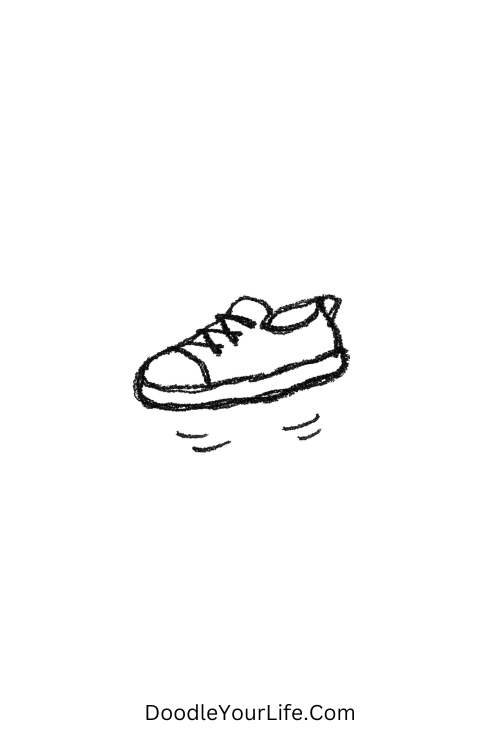 A doodle of a shoe floating in the air casually, silly doodle art