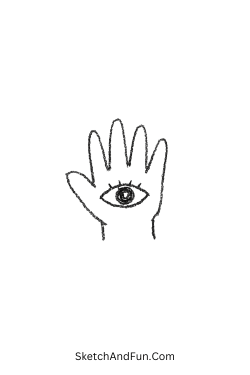 A doodle of a hand with an eye in palm, weird creature doodles