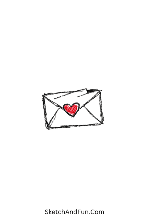 A doodle of a heart-sealed envelope slightly open, wedding doodle template