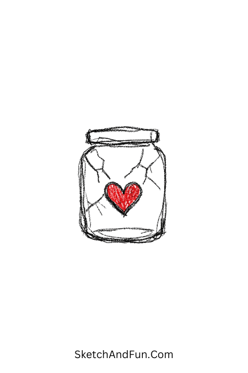 A doodle of a heart trapped inside a cracked jar, emo doodle designs