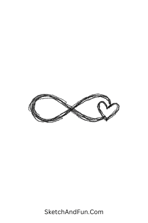 A doodle of an infinity symbol with a heart, simple hand doodles