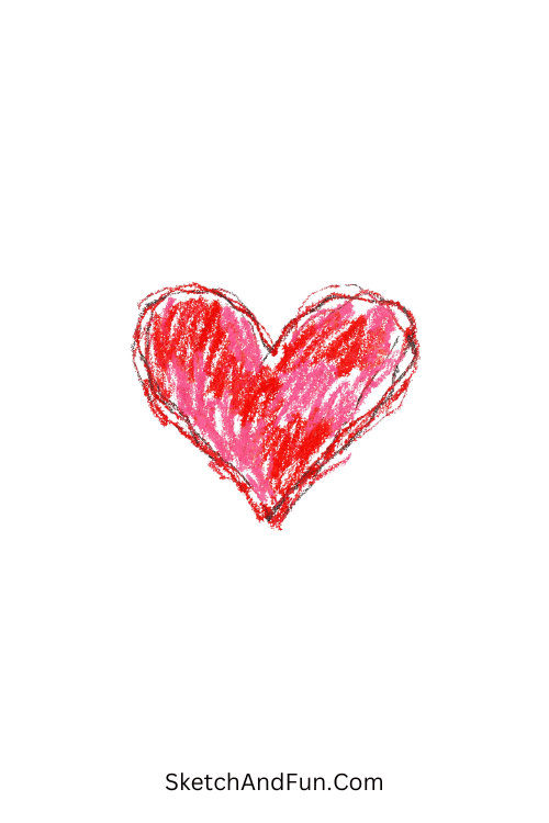 A doodle of a messy heart made from lipstick, girly doodle heart designs