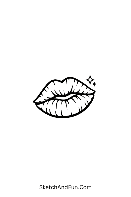 A doodle of a lipstick kiss mark with sparkle, cute baddie drawings