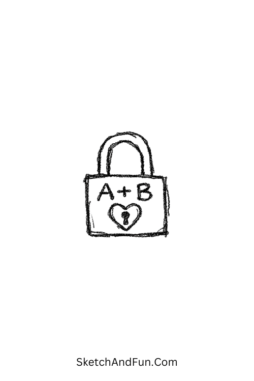A doodle of a heart-shaped lock with initials, romantic wedding doodles