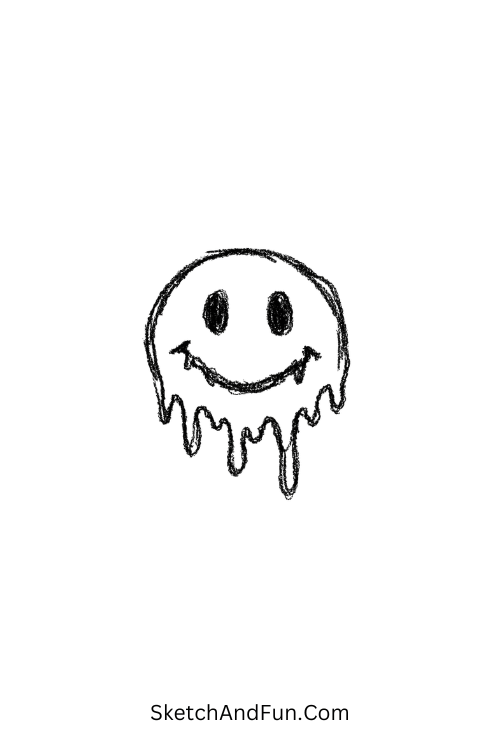 A doodle of a melting smiley face dripping wax, weird doodle faces