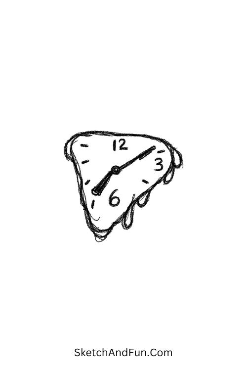 A doodle of a melting clock showing exhaustion, emo doodles easy