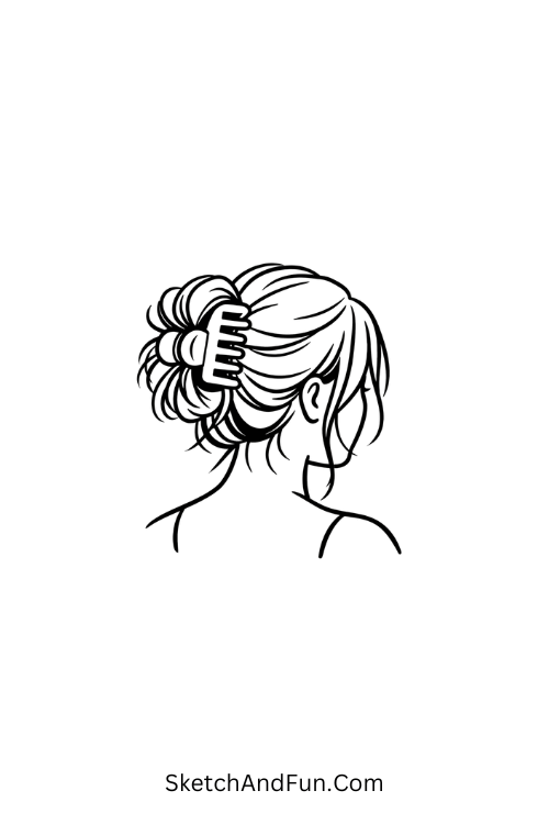 A doodle of a messy bun with claw clip hairstyle, girly baddie doodles
