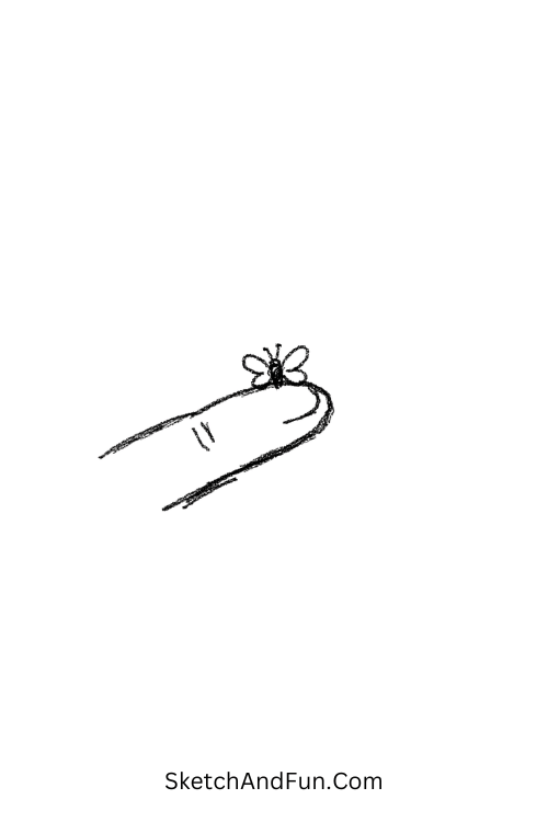 A doodle of a small butterfly with delicate wings, aesthetic hand doodles