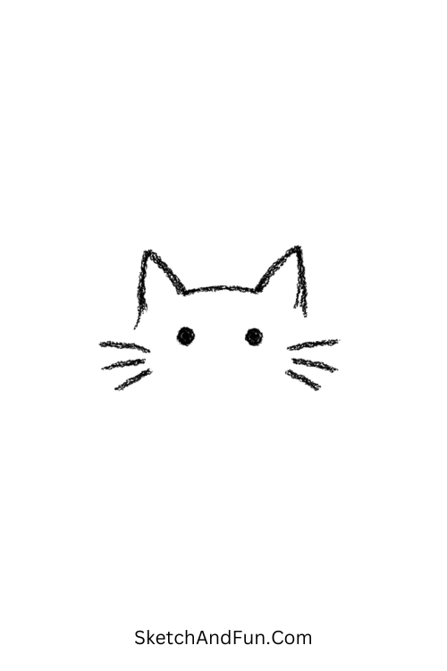 A doodle of a cute cat face with ears and whiskers, hand doodles Pinterest