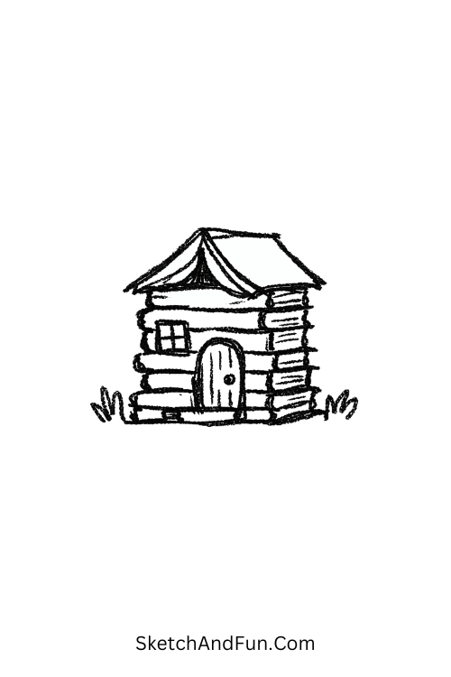 A doodle of a tiny house made of books, book doodle sketch