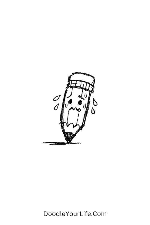 A doodle of a nervous pencil sweating while writing, silly doodle coloring pages