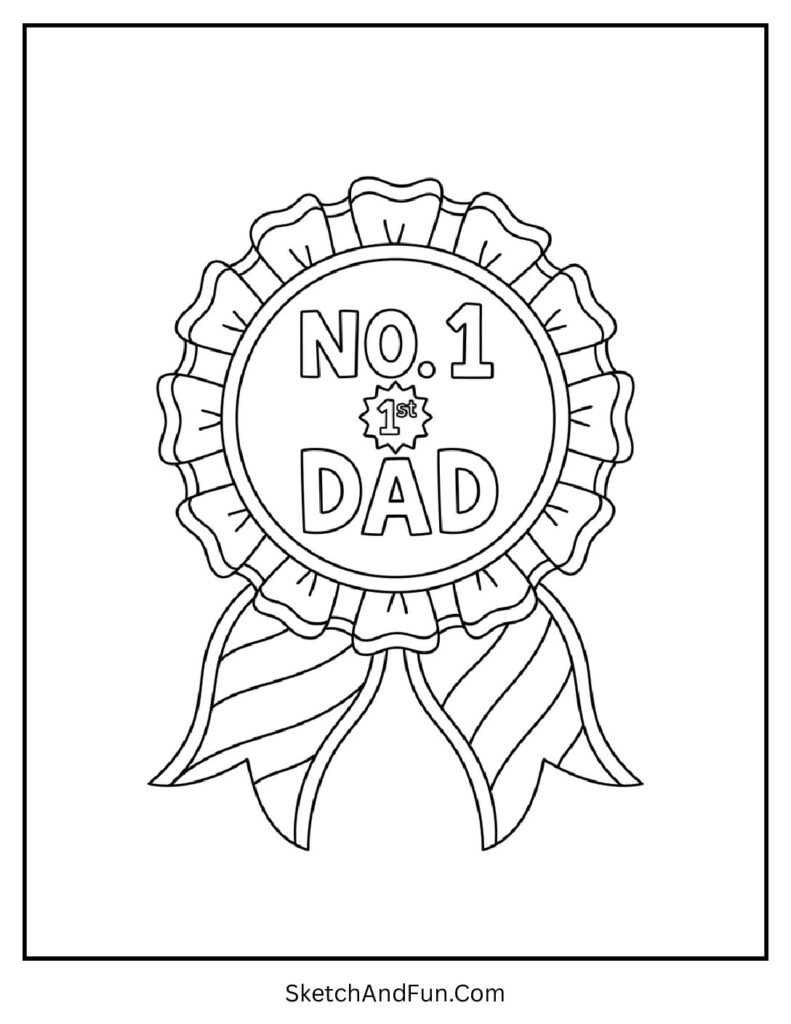 A coloring page of ribbon award with text, fathers day coloring cards printable