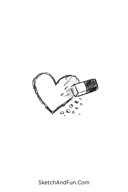 A doodle of a heart slowly being erased with dust, emo doodle