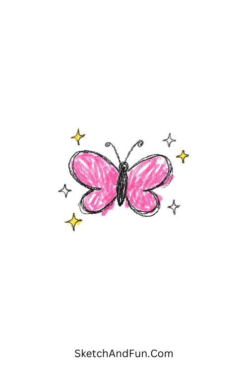 A minimal pink butterfly with sparkly wings, pink aesthetic doodle icons