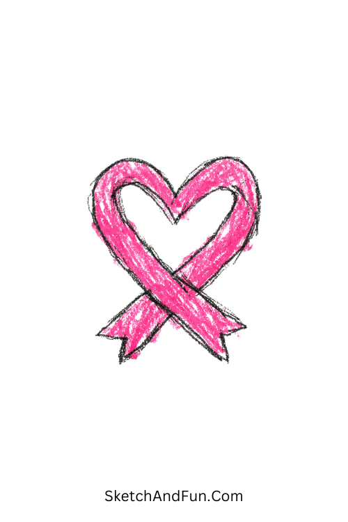 A looped pink ribbon forming a heart shape, pink doodle wallpaper