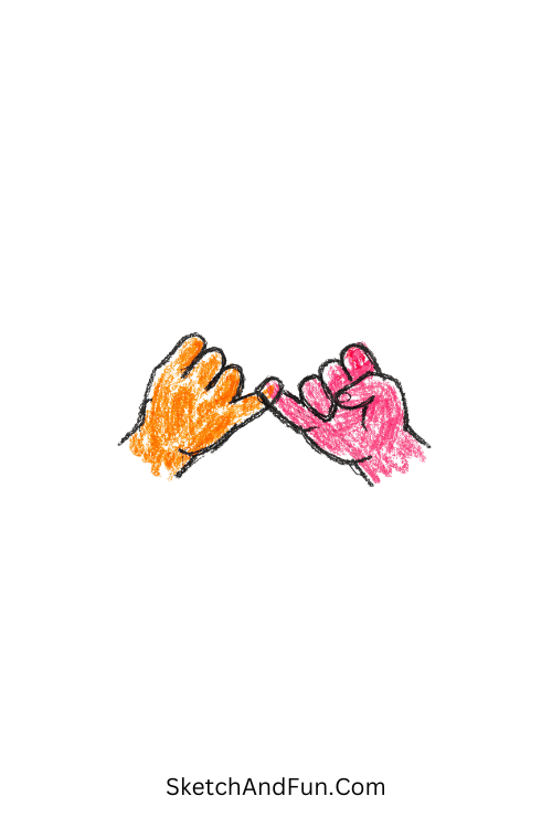 A doodle of two hands doing a pinky promise, girly doodle fashion sketches