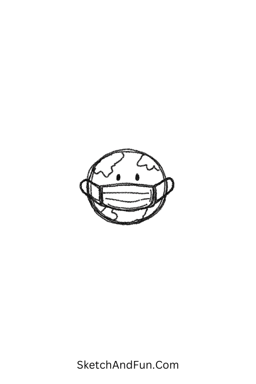A doodle of a planet wearing face mask, weird doodles for beginners