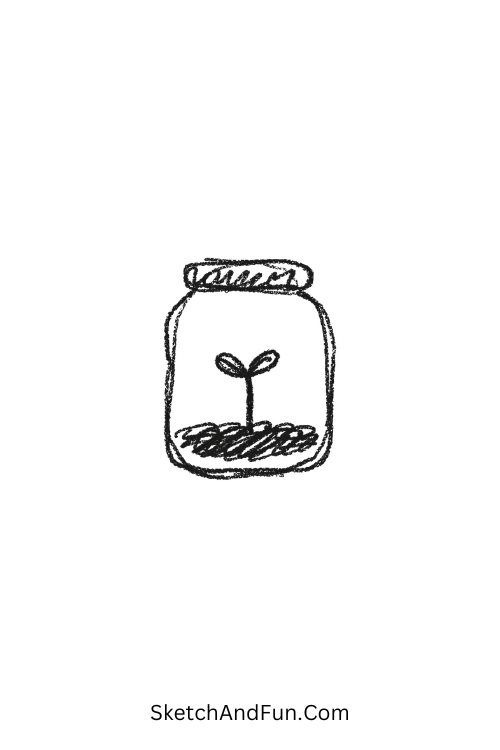 A doodle of a jar with a sprouting plant inside, bullet journal doodle patterns