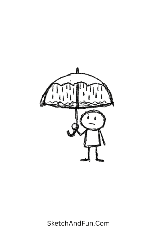 A doodle of a person holding an umbrella with inside rain, emo doodle ideas