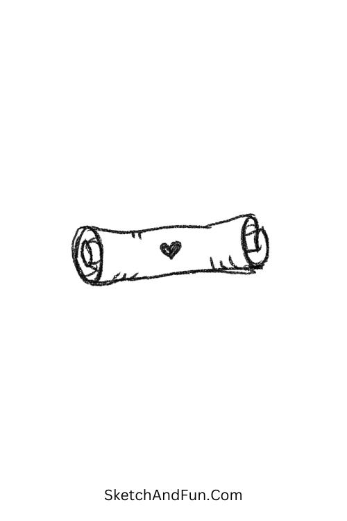 A doodle of a rolled scroll with a secret symbol, medieval doodle art ideas