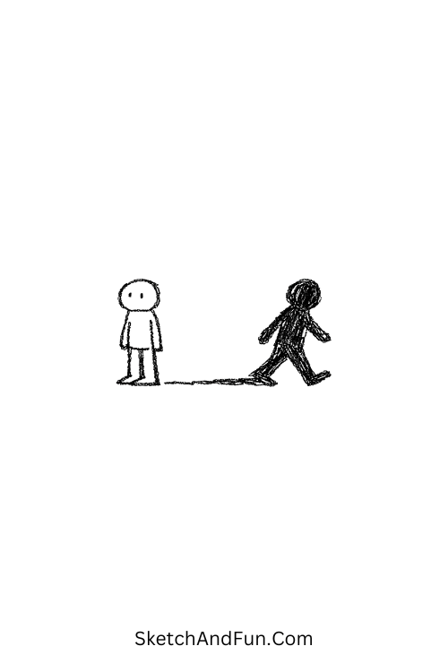 A doodle of a character with shadow walking away, emo doodle wallpapers
