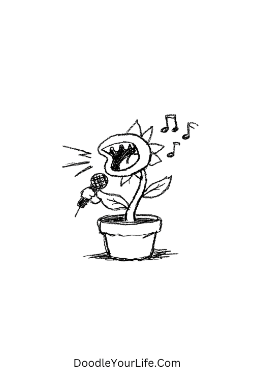 A doodle of a potted plant singing into a microphone, silly doodle art ideas