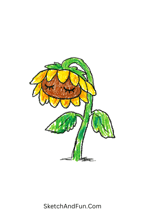 A doodle of sleepy sunflower with closed eyes, sunflower doodle easy