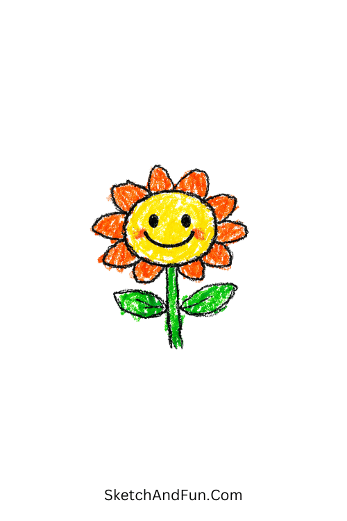 A doodle of a smiling sunflower face with simple petals, cute sunflower doodle