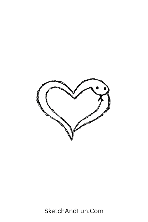 A doodle of a snake shaped like a heart, minimalist weird doodles