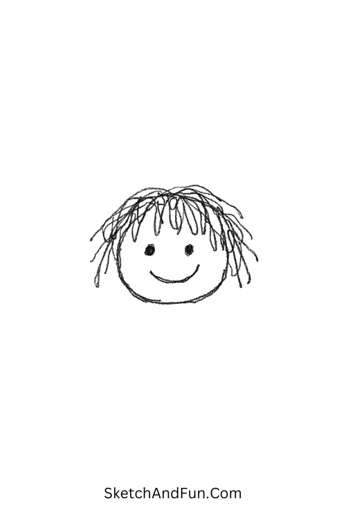 A doodle of a face with spaghetti hair, weird doodle drawing ideas