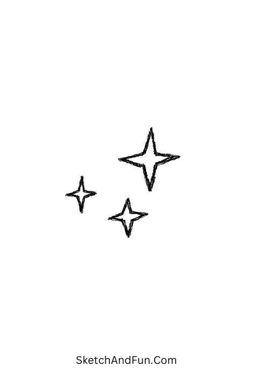 A doodle of three small sparkling stars, small doodles for hands