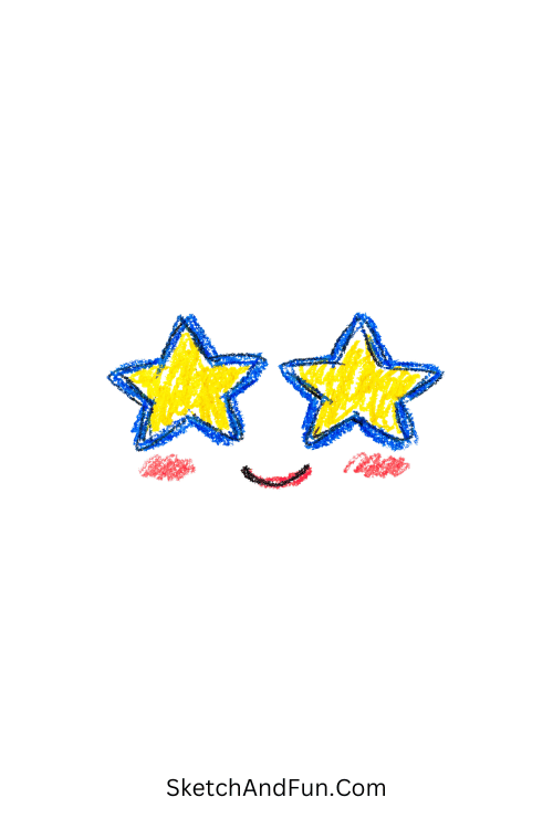 A doodle of a face with stars as eyes and a tiny smile, girly doodle drawings for beginners