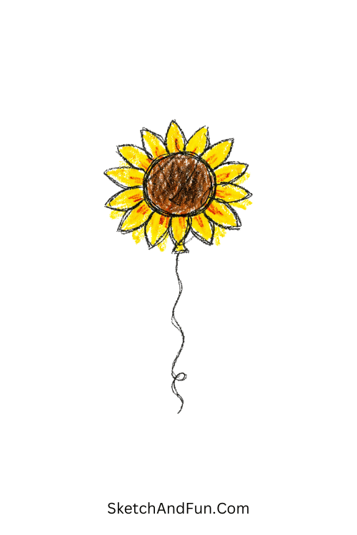 A doodle of sunflower as a floating balloon, sunflower illustration vector