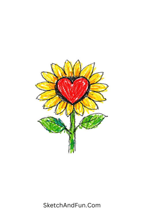 A doodle of sunflower with heart center, sunflower doodle tattoo