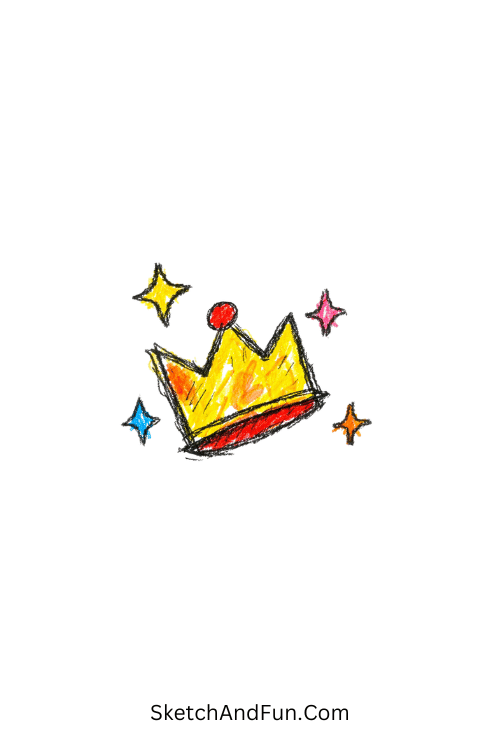 A doodle of a tiny tilted crown sparkling with charm, girly doodle art
