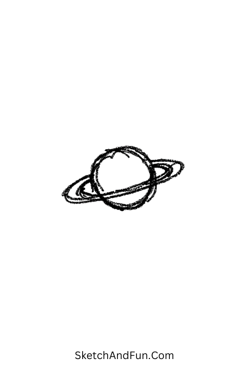 A doodle of a tiny planet with a ring, doodles on hand with pen