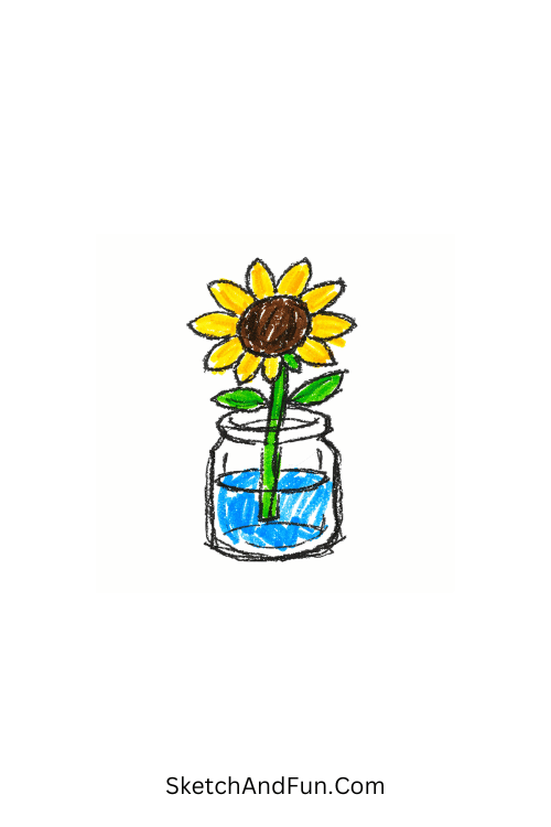 A doodle of a tiny sunflower inside a jar, sunflower doodles printable